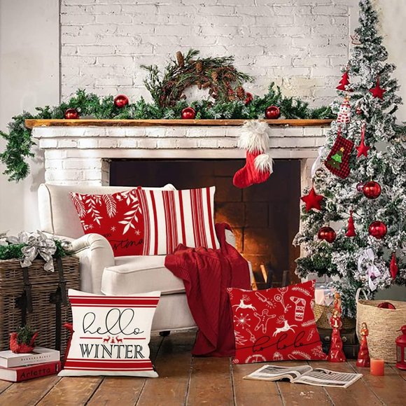 Christmas Pillow Covers Red Holiday Decor Decorative Cases Xmas Decorations 18in - Picture 5 of 6